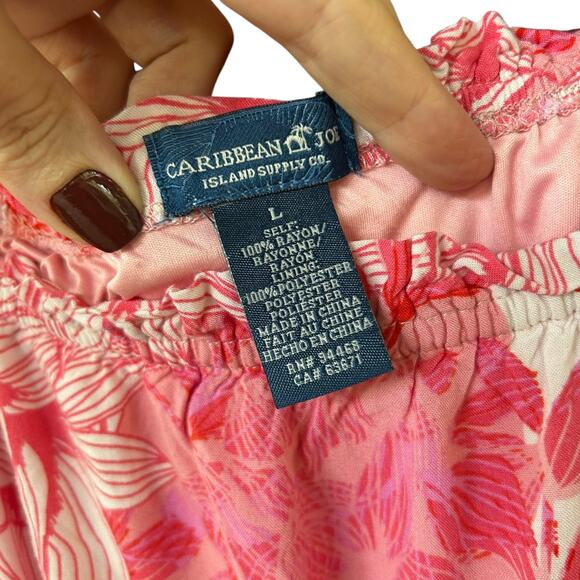 Caribbean Joe Women's Pink + Red Tropical Hawaiian Asymmetrical Dress Size Large - Picture 4 of 5